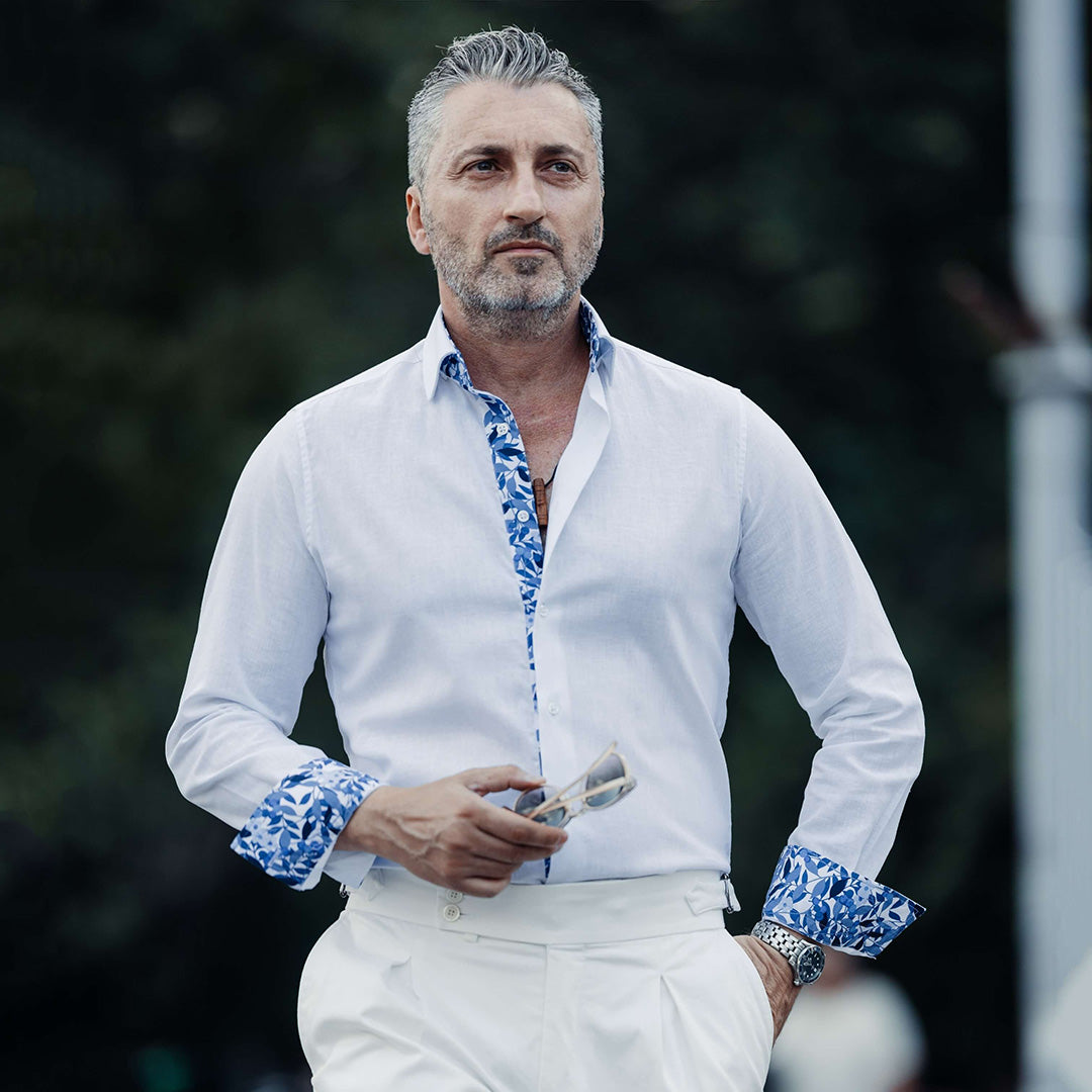 Camasa barbati casual alba din IN cu detalii in contrast Merer