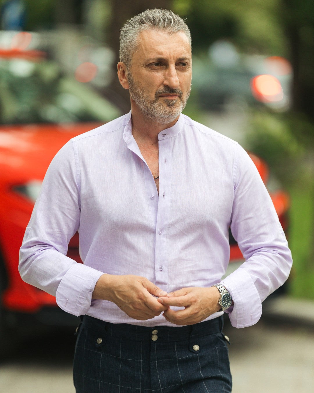 Camasa barbati casual din IN mov-lila cu fenta partiala Merer