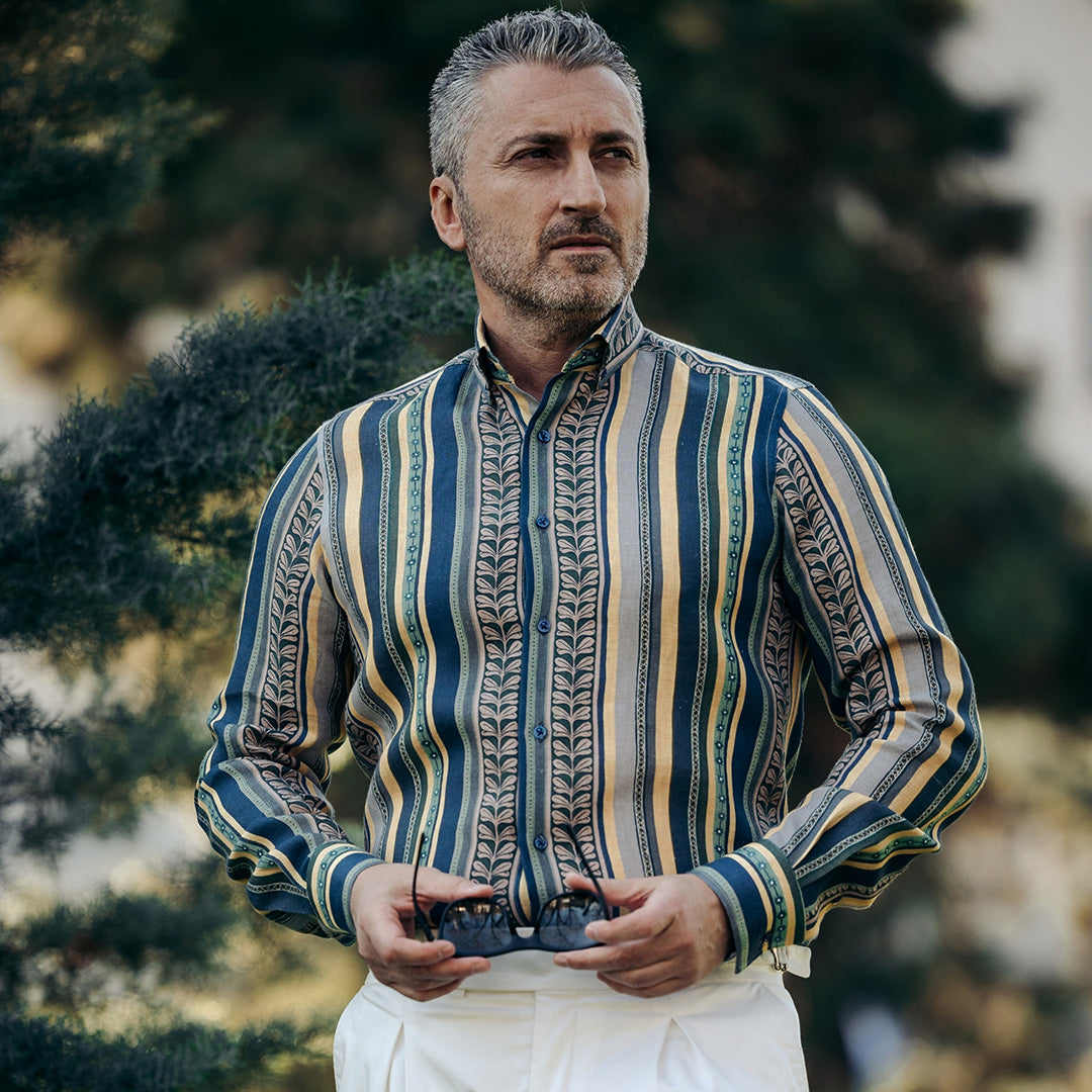 Camasa barbati casual imprimeu din IN cu model tribal vertical Merer