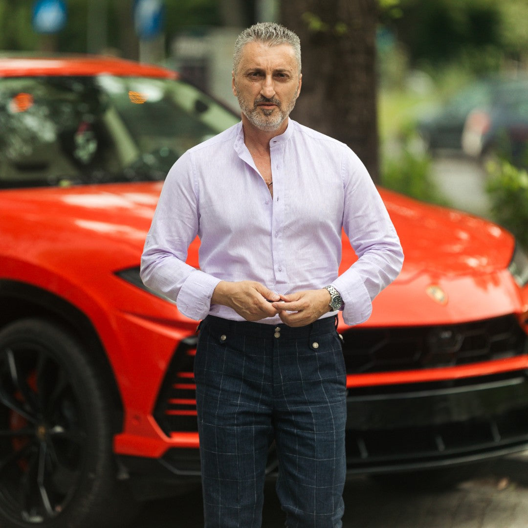 Camasa barbati casual din IN mov-lila cu fenta partiala Merer