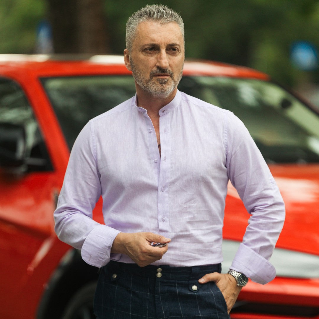 Camasa barbati casual din IN mov-lila cu fenta partiala Merer