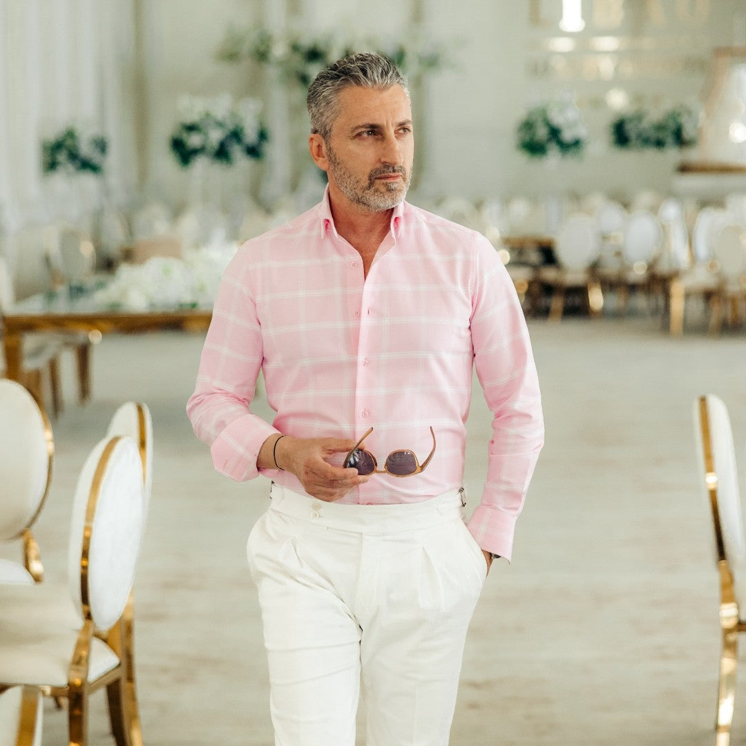 Camasa barbati casual in carouri mari roz Merer