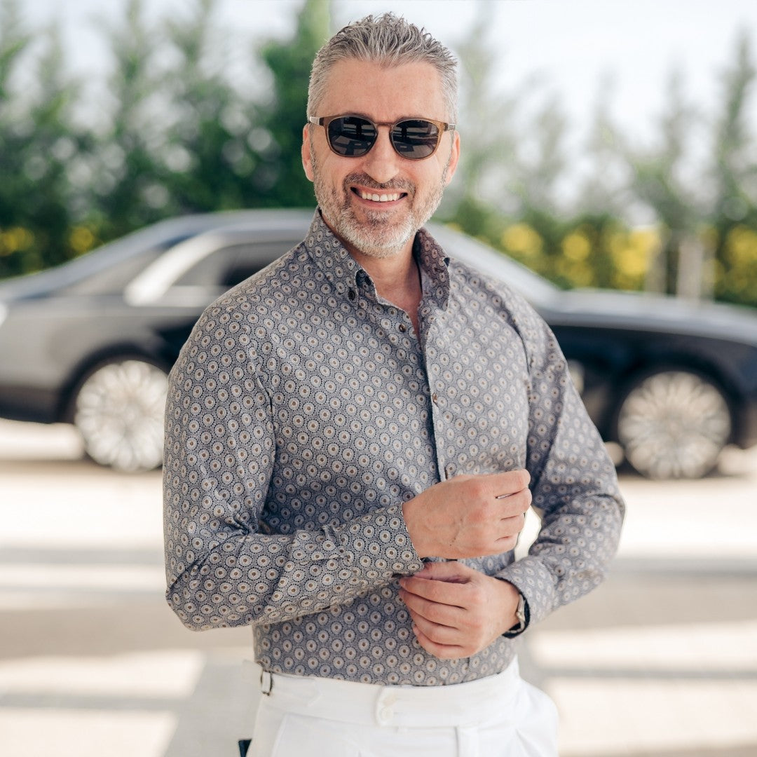 Camasa barbati gri all over casual imprimeu Merer