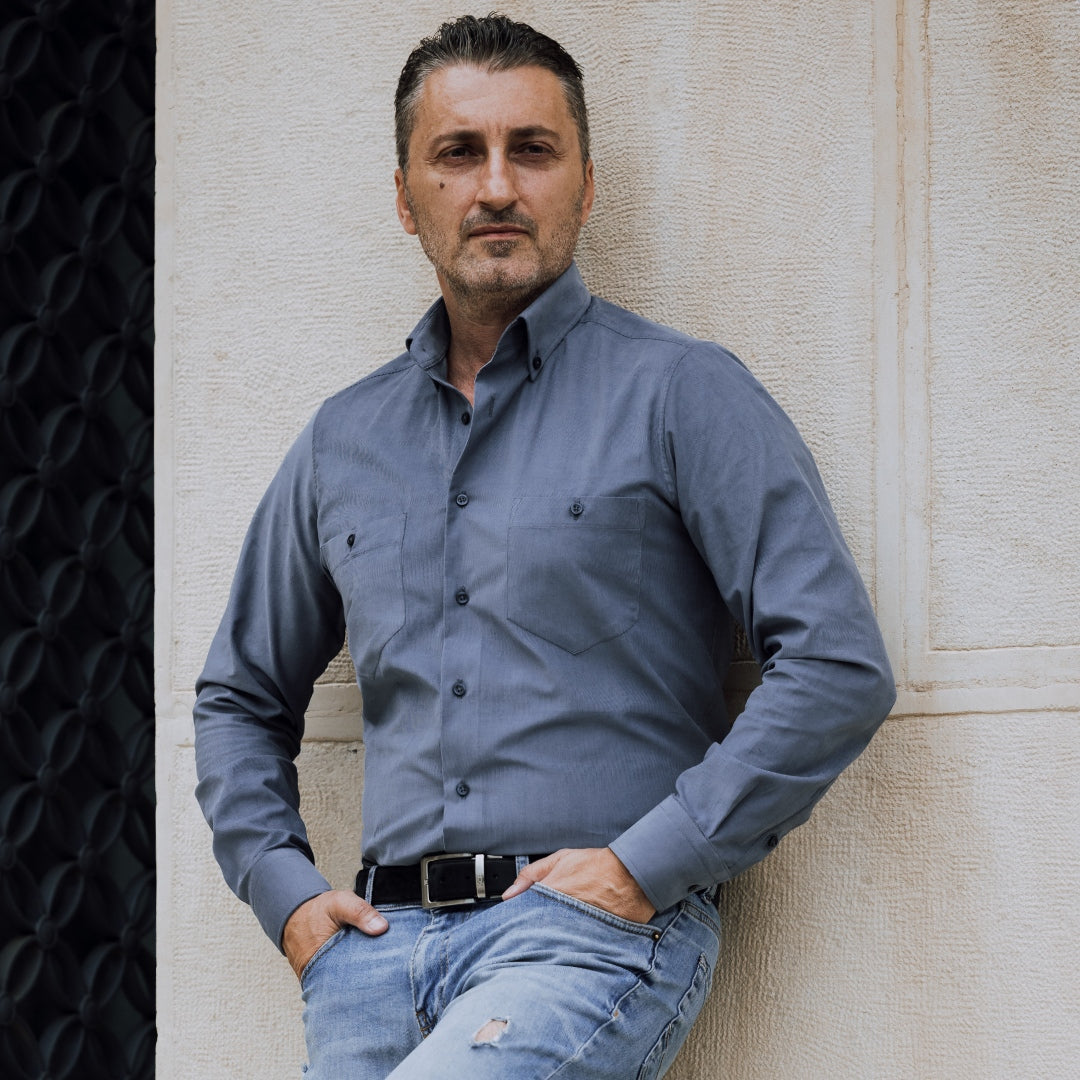 Camasa barbati casual reiat fin gri Merer