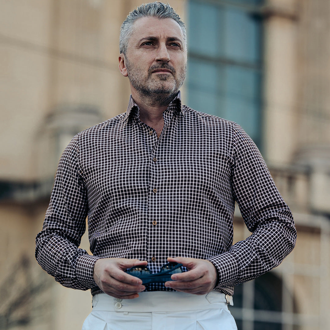 Camasa barbati in carouri maro casual Merer