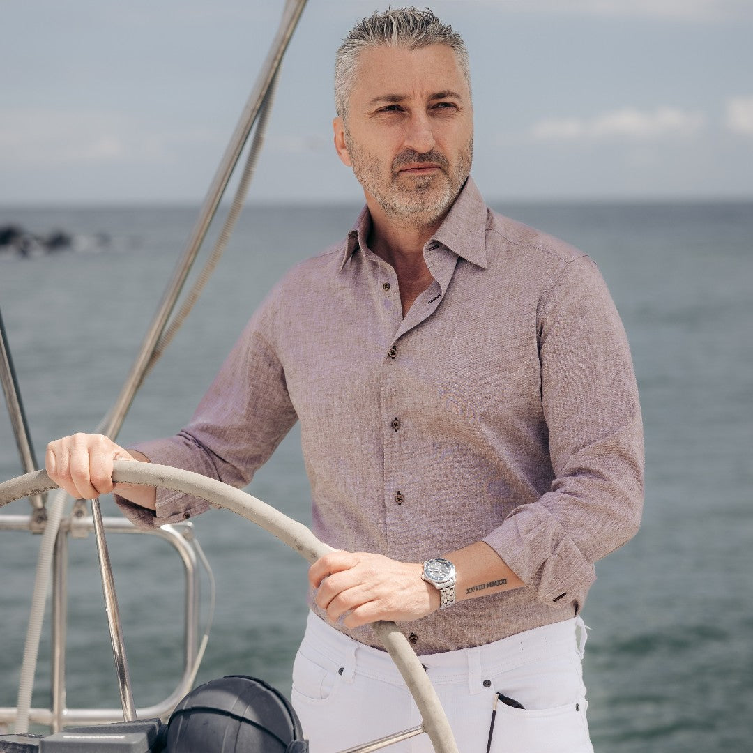 Men's casual brown shirt made of Merer IN