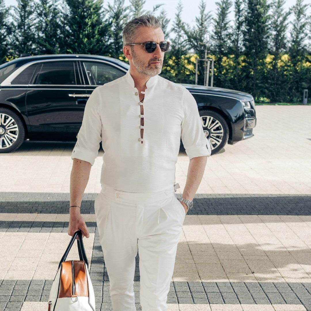 Camasa barbati casual alba cu guler tunica Merer