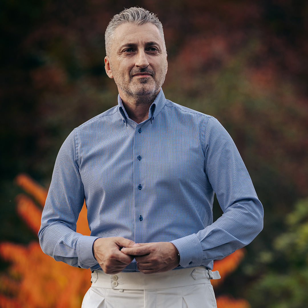 Camasa barbati model fin albastru-negru casual Merer