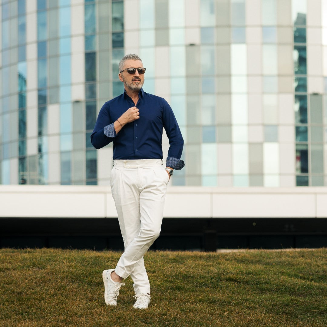 Camasa barbati casual bleumarin cu garnituri in contrast Merer