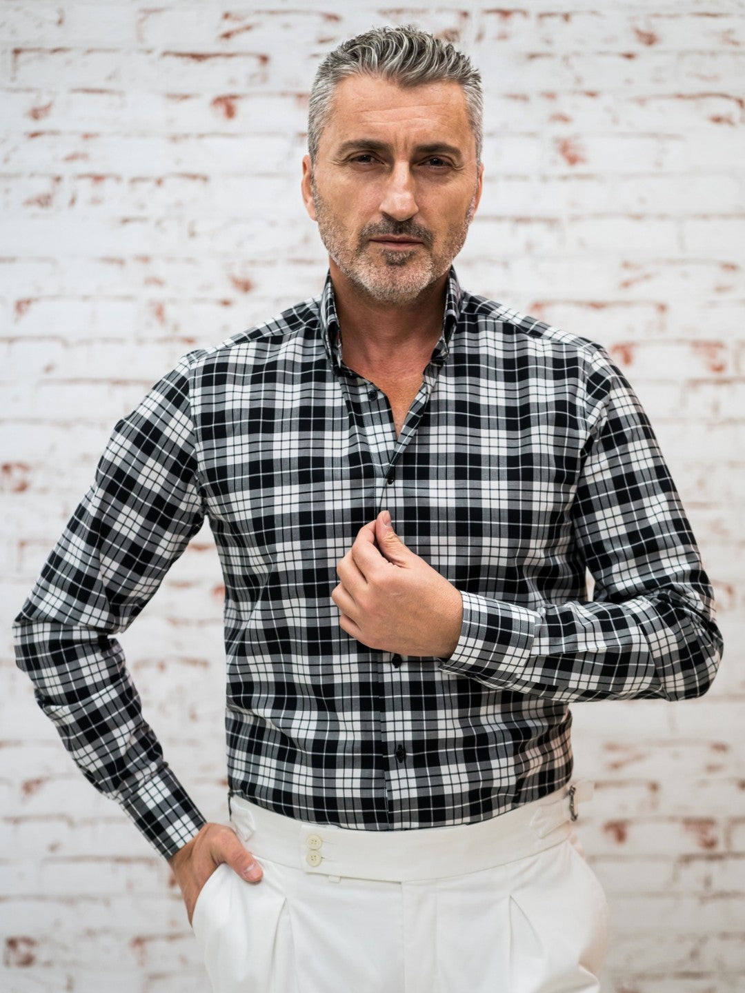 Men's casual shirt in large black checks Merer