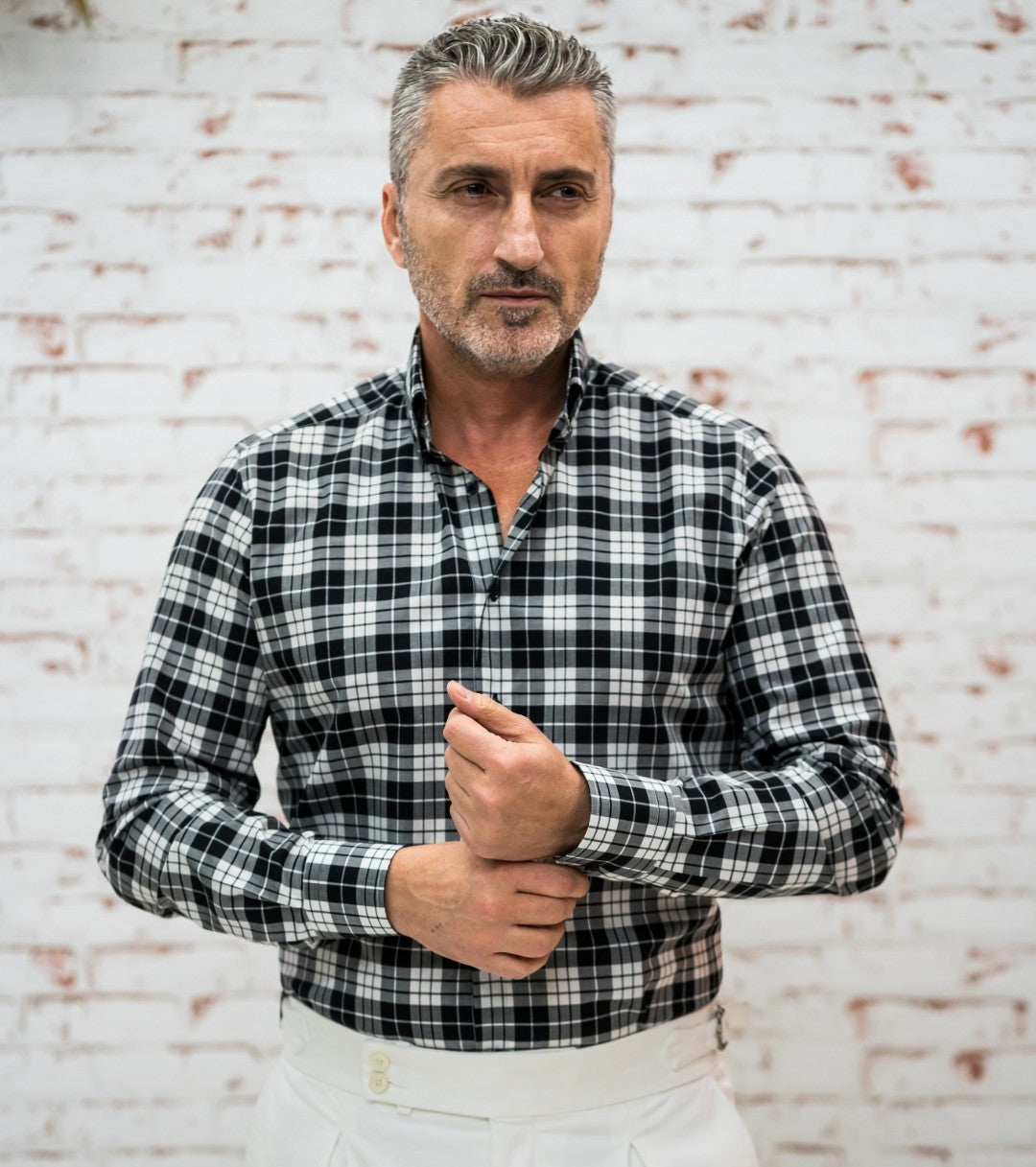 Men's casual shirt in large black checks Merer