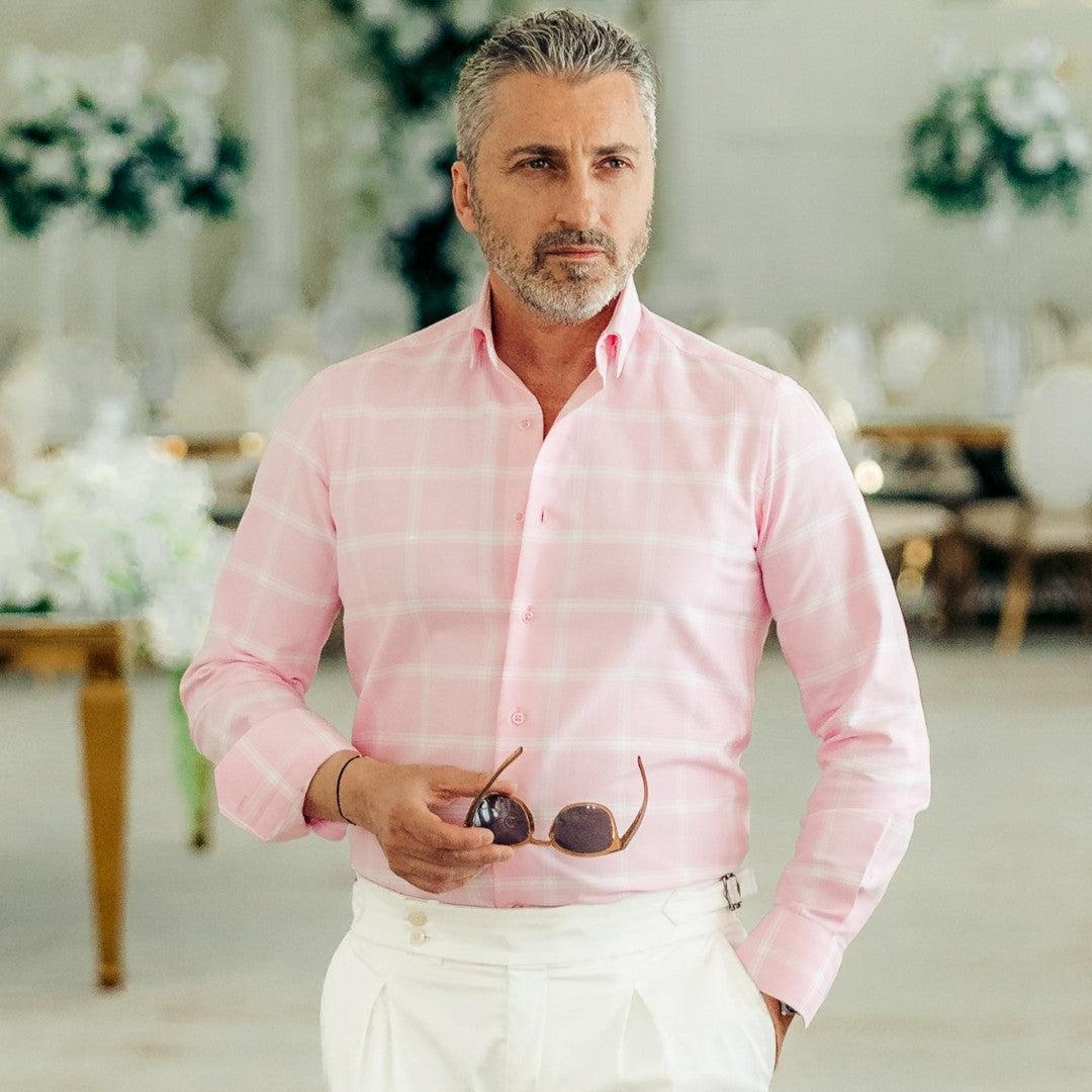 Camasa barbati casual in carouri mari roz Merer