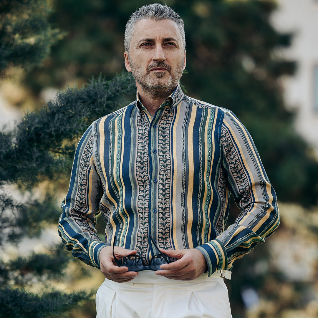 Camasa barbati casual imprimeu din IN cu model tribal vertical Merer