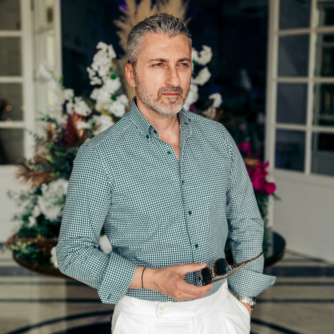 Camasa barbati casual in carouri verzi Merer