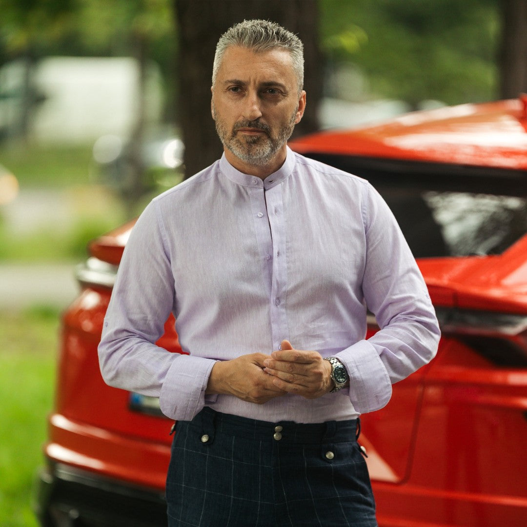 Camasa barbati casual din IN mov-lila cu fenta partiala Merer