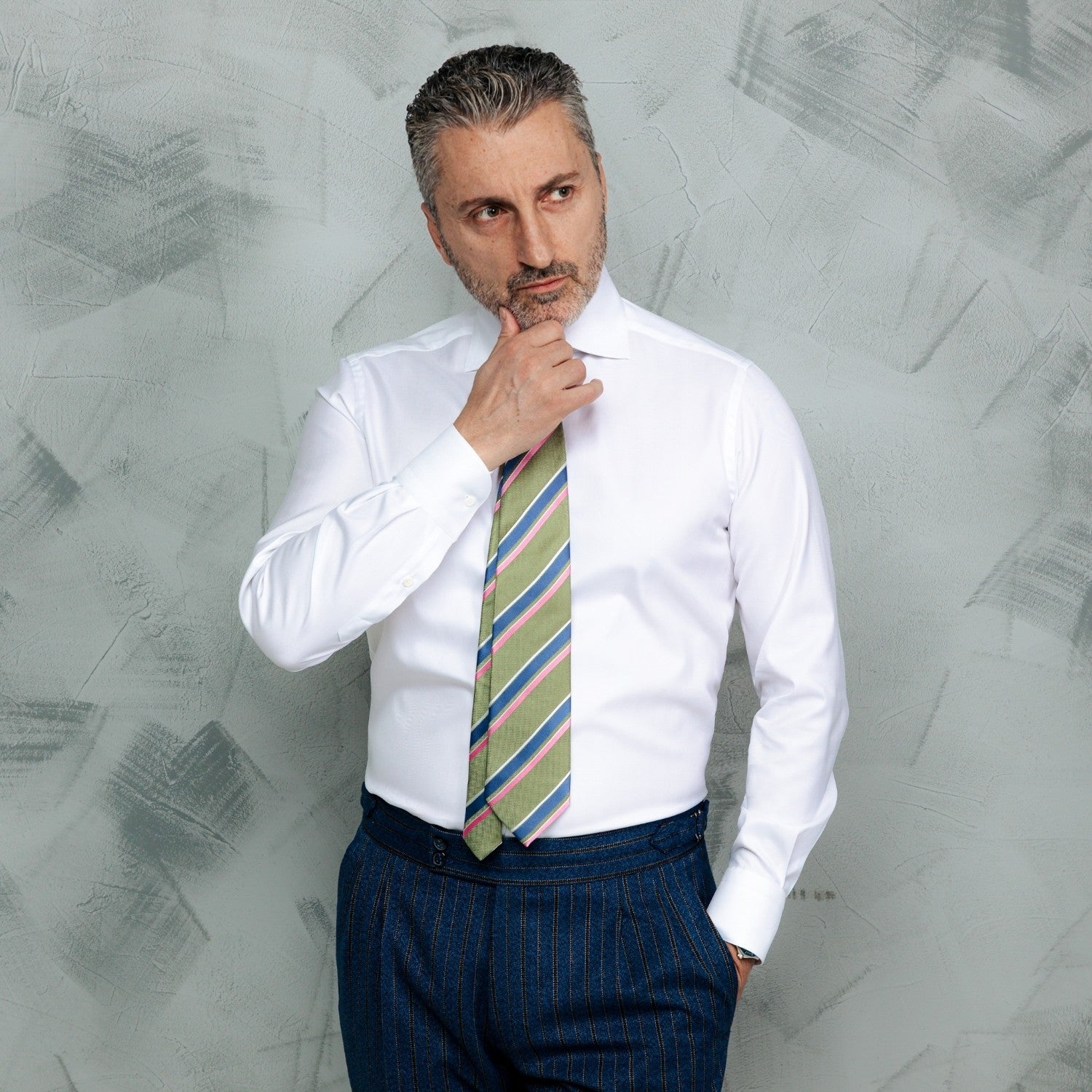 Cămașă barbati alb optic din bumbac Herringbone – Merer Sarti Manerotti