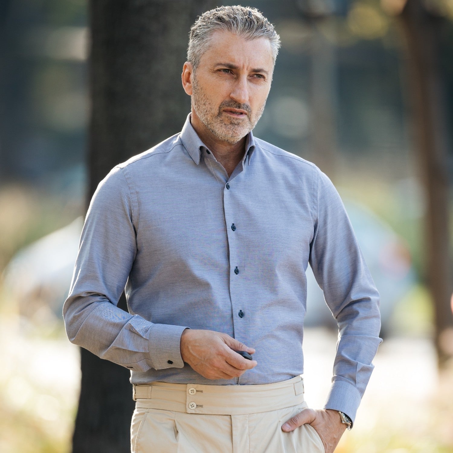 Camasa barbati casual gri Oxford Merer