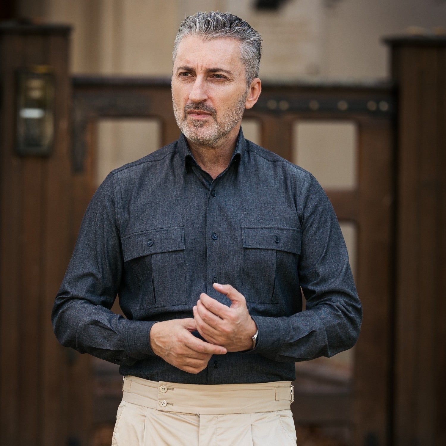 Camasa barbati casual denim neagra Merer