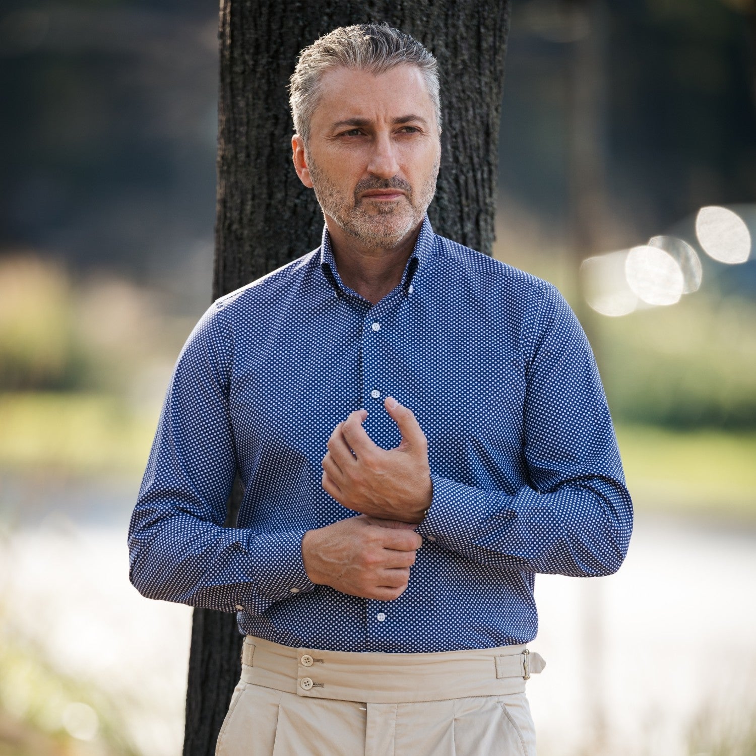 Camasa barbati casual cu buline bleumarin Merer