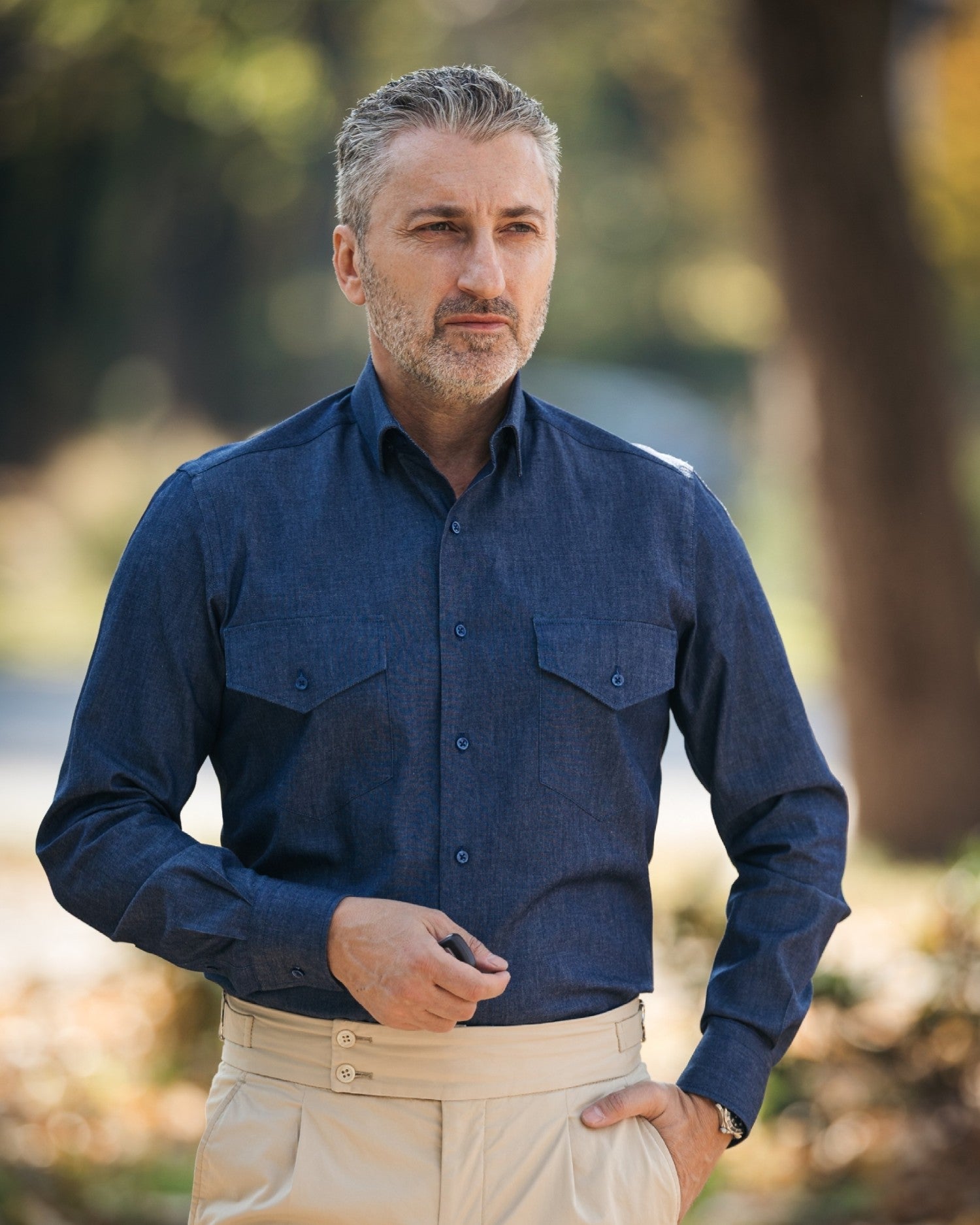 Men's casual navy denim shirt Merer