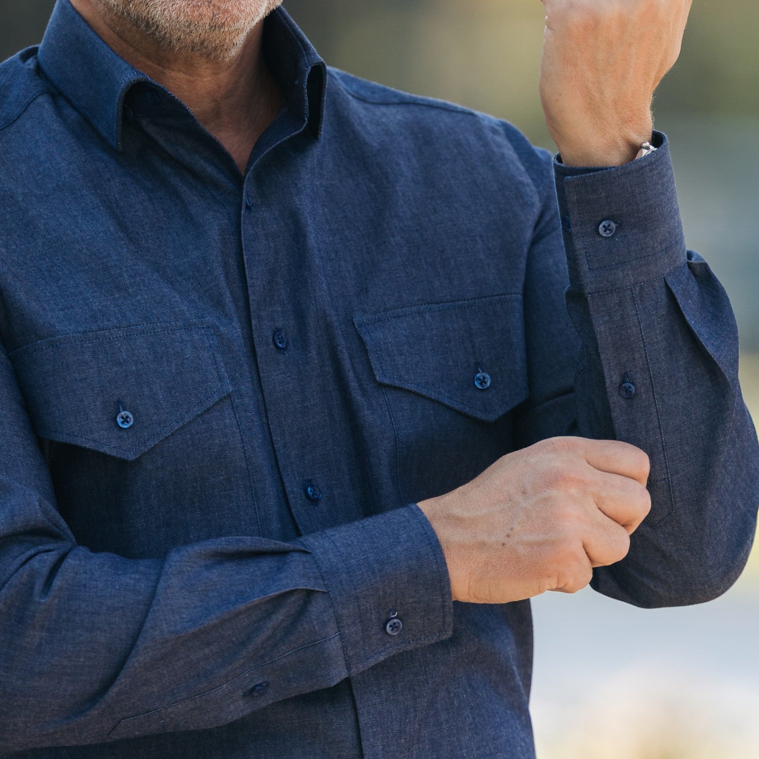 Men's casual navy denim shirt Merer