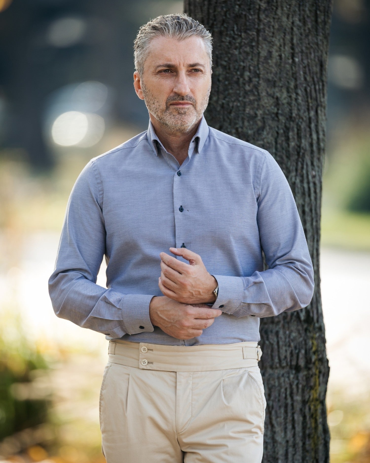 Camasa barbati casual gri Oxford Merer