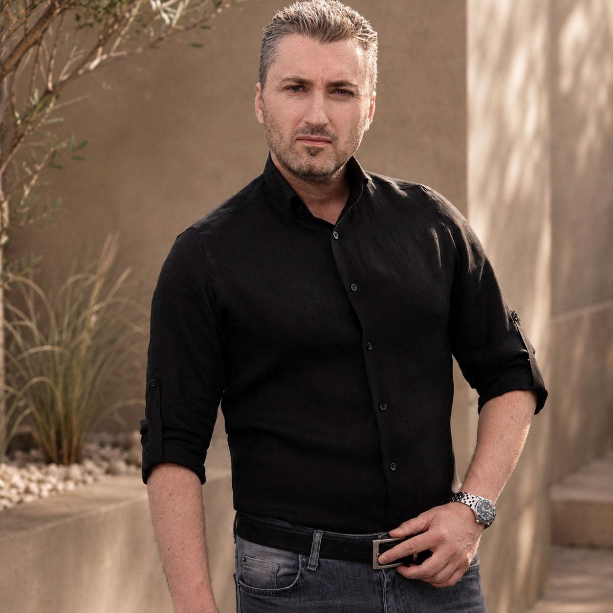 Camasa barbati casual neagra din IN Merer
