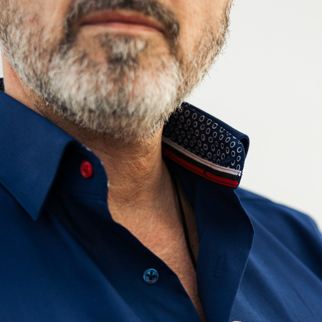 Camasa barbati casual bleumarin cu garnituri in contrast Merer