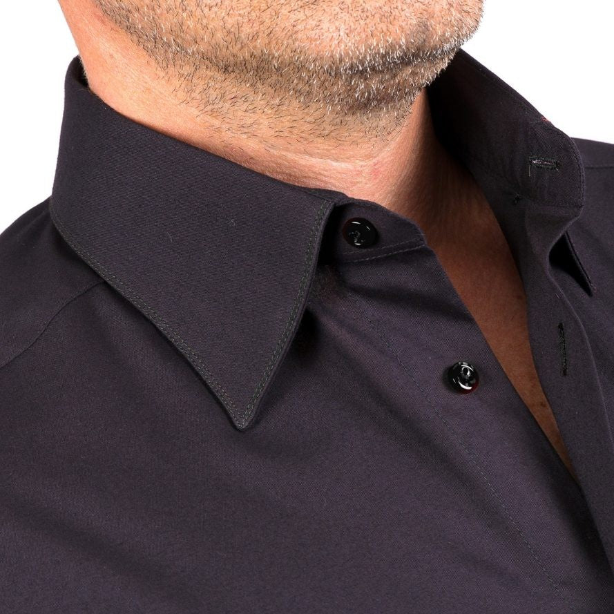 Men's casual plain black shirt with matching buttons Merer