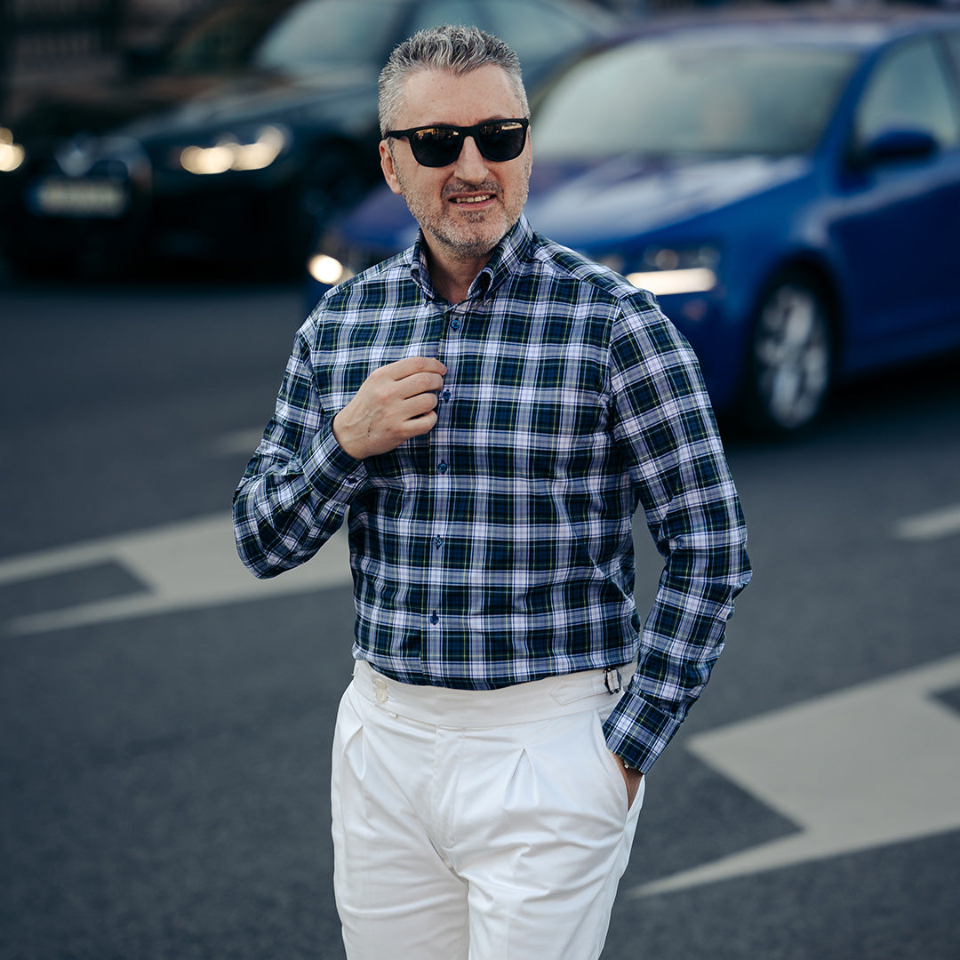 Camasa barbati casual in carouri bleumarin cu verde Merer