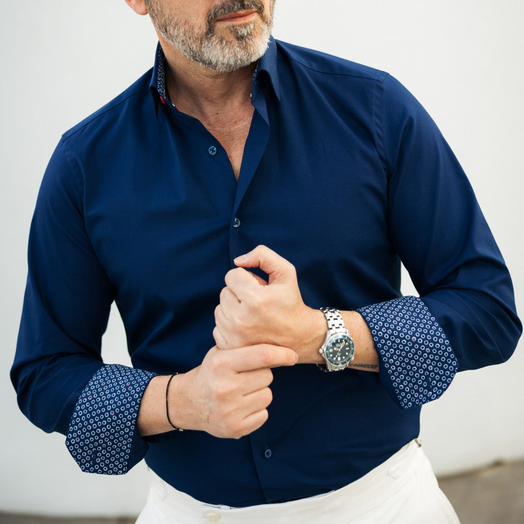 Camasa barbati casual bleumarin cu garnituri in contrast Merer