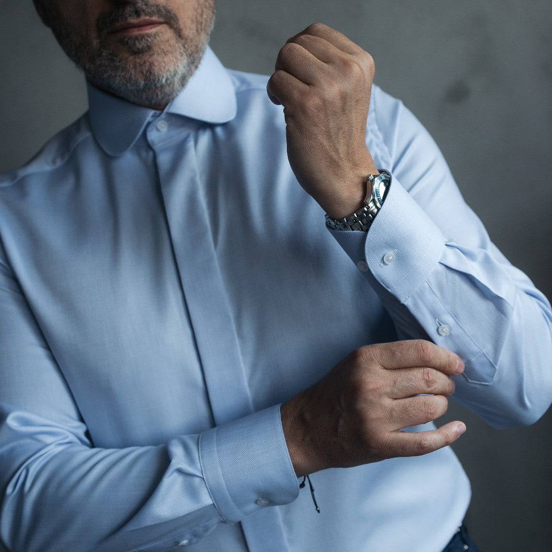 Men's blue business shirt with round collar Merer