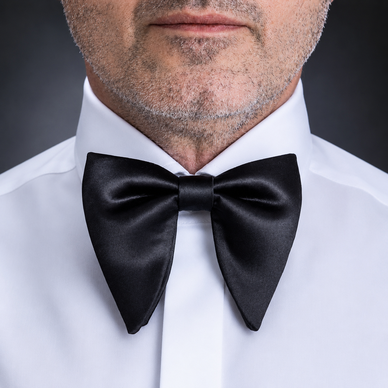 Black bow tie with fine polka dots