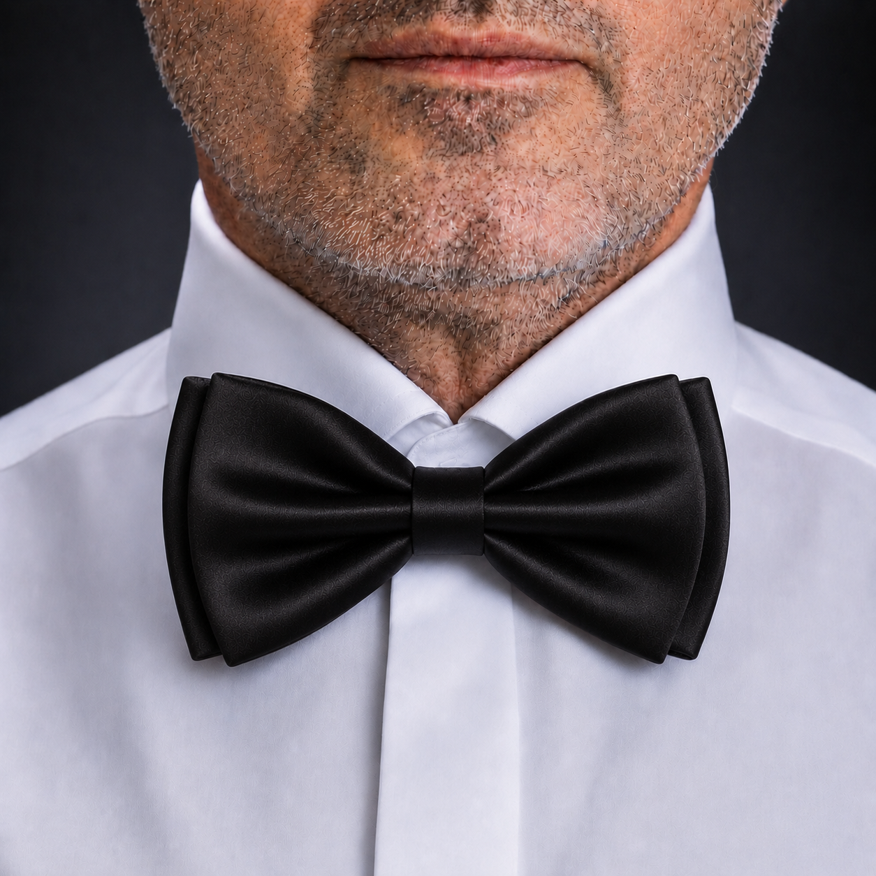 Black bow tie with fine polka dots
