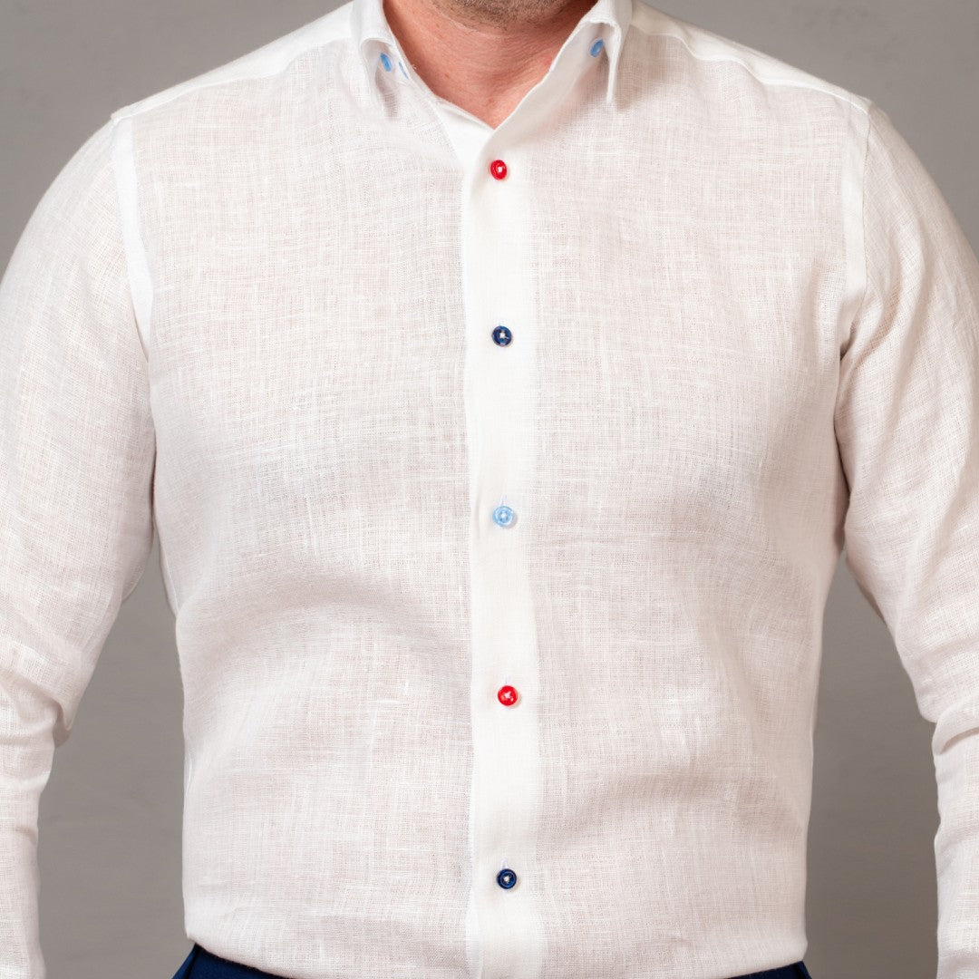 Camasa barbati casual alba din IN nasturi multicolori Merer