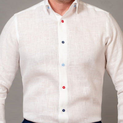 Camasa barbati casual alba din IN nasturi multicolori Merer