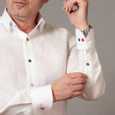 Camasa barbati casual alba din IN nasturi multicolori Merer