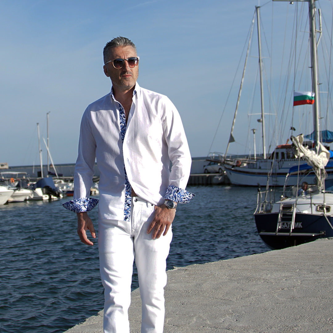 Camasa barbati casual alba din IN cu detalii in contrast Merer