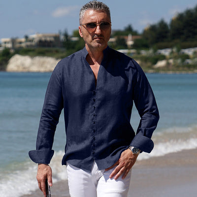 Men's casual navy blue linen shirt Merer
