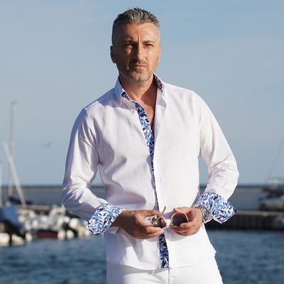 Camasa barbati casual alba din IN cu detalii in contrast Merer