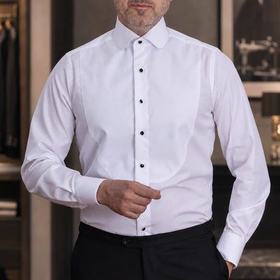 Camasa barbati alba ceremonie cu plastron scurt Merer