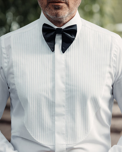 Men's white ceremonial shirt with short lamellar placket Merer