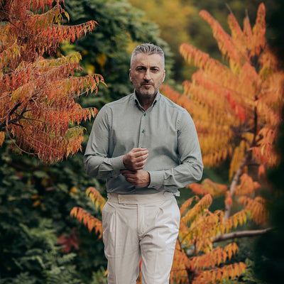 Men's casual shirt, fine pattern, navy blue-green, Merer