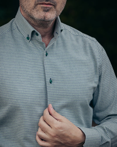 Men's casual shirt, fine pattern, navy blue-green, Merer