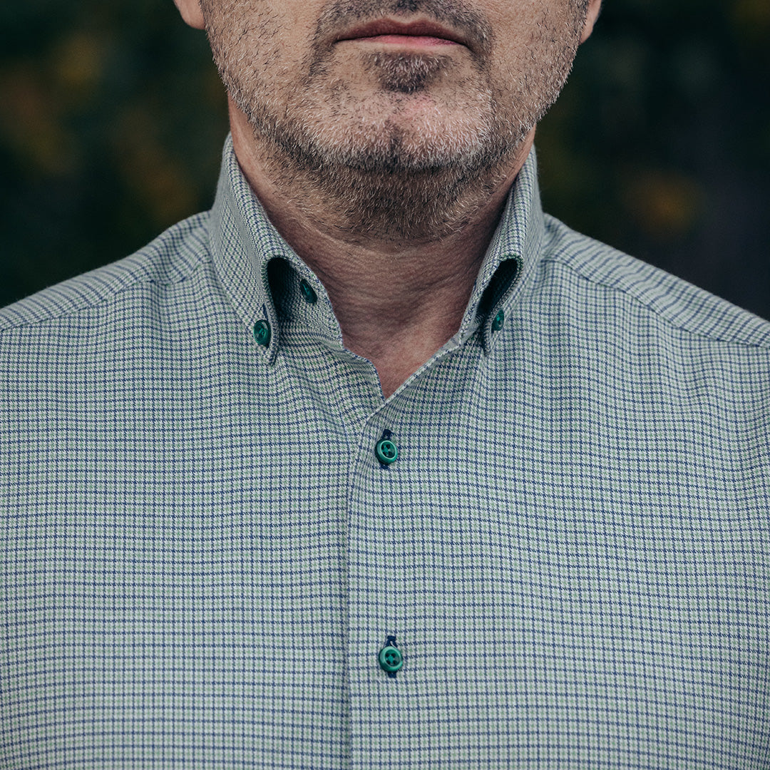 Men's casual shirt, fine pattern, navy blue-green, Merer