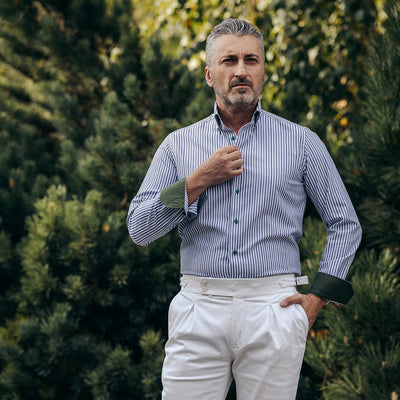Camasa barbati in dungi verzi - albastre casual Merer
