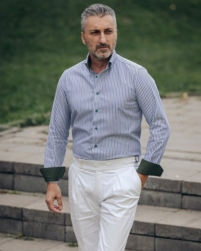 Camasa barbati in dungi verzi - albastre casual Merer