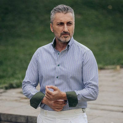 Camasa barbati in dungi verzi - albastre casual Merer