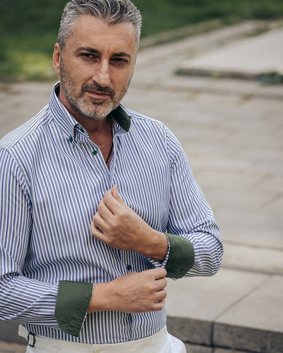 Camasa barbati in dungi verzi - albastre casual Merer