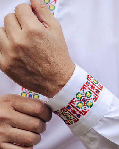 Camasa barbati casual alba motive traditionale brodate 4 culori Merer